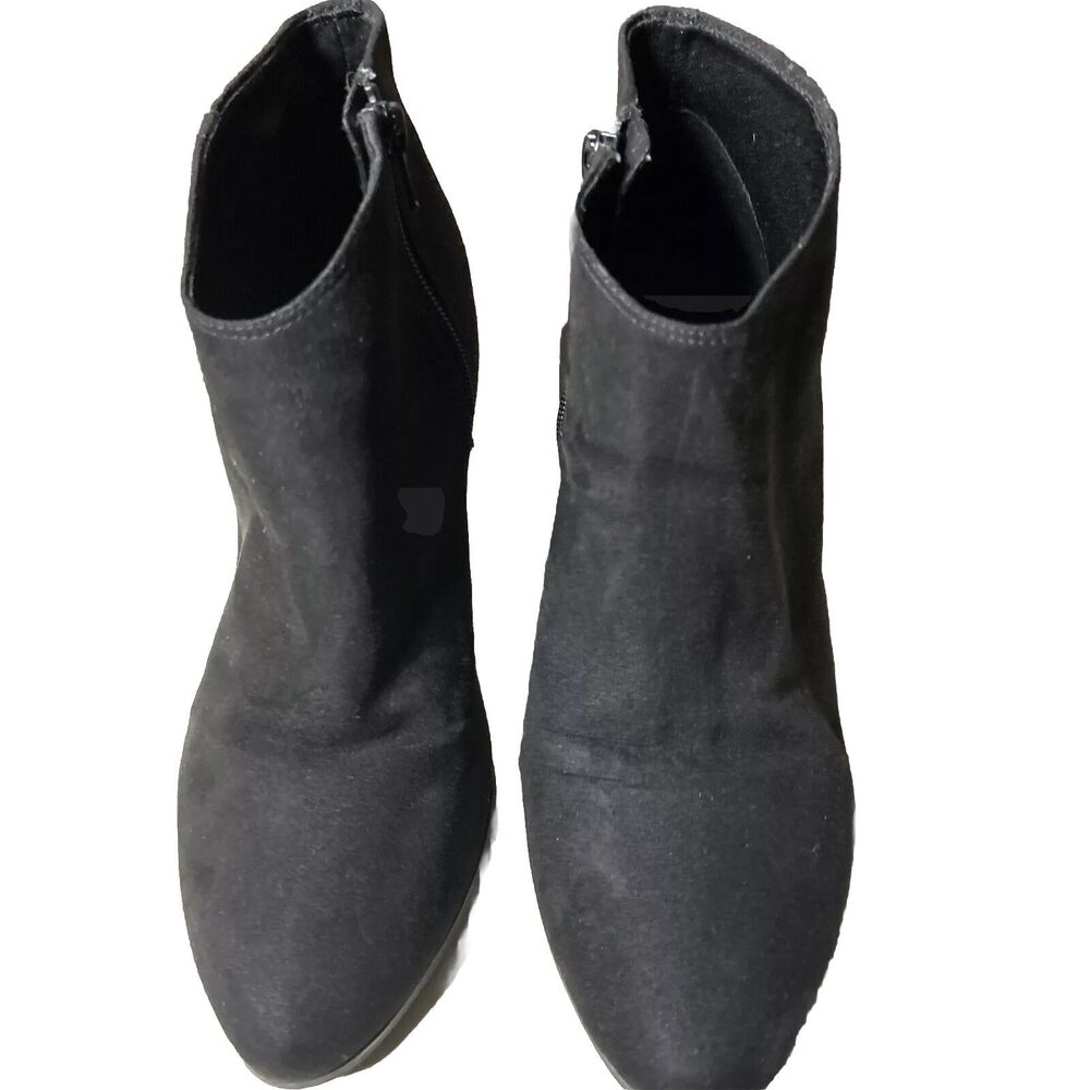 Old Navy Womens Black Faux Suede Almond Toe Zip Up Block Heel Ankle Boots Size 8